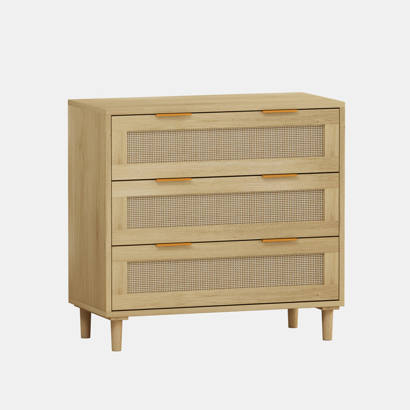 Console de rangement en rotin 3 tiroirs, Chêne