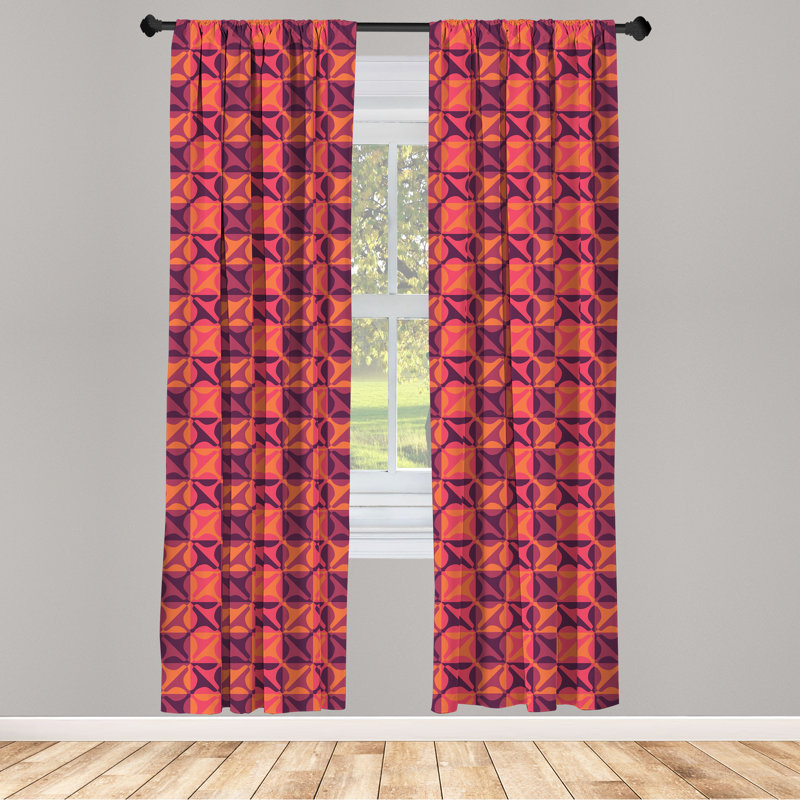 Rideaux 4 panneaux East Urban Home Retro, style années 1960, art corail foncé, L 56 po x L 95 po