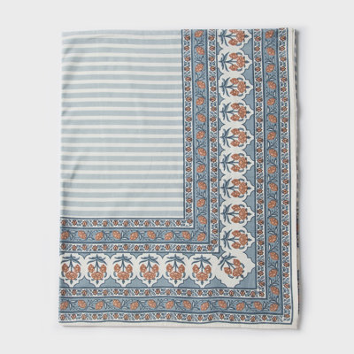 56" x 88" Gulshan Blue Floral Printed Cotton Tablecloth  