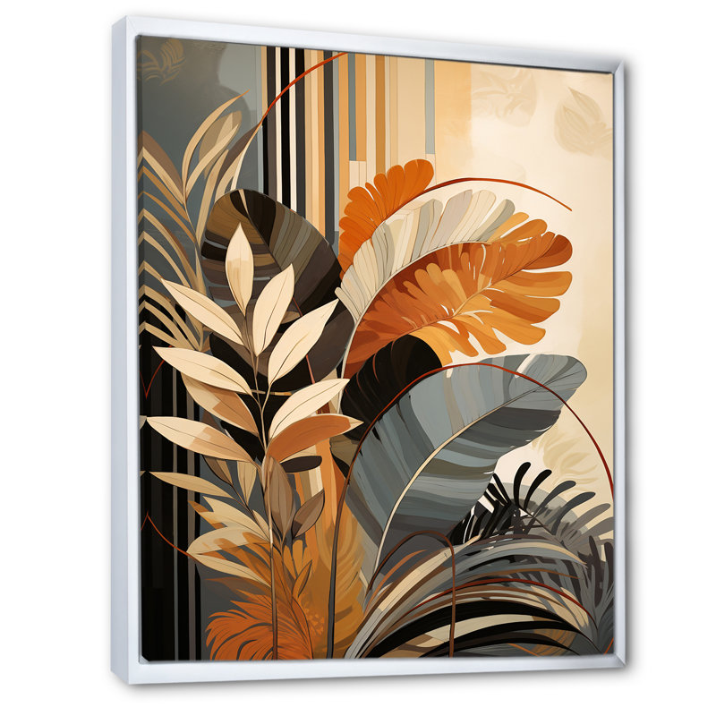 Funky Foliage In Terracotta Tons - Abstract Botanicals, art mural, H 40 po x l 30 po x P 1,5 po, Cadre flottant blanc