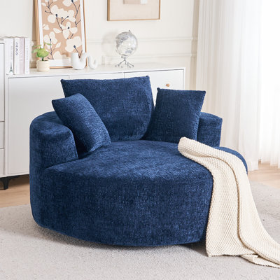Fauteuil demi-tonneau désossé en chenille pivotant à 360 degrés pour le salon Fauteuil à billes surdimensionné moelleux Chenille Siège profond et large Nuage rond Mousse à mémoire de forme pour l'intérieur et l'extérieur
