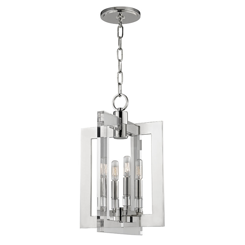 Luminaire suspendu rectangulaire unique à 4 lumières Wellington, Nickel poli