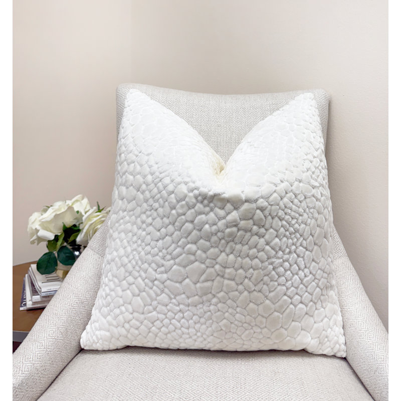 Housse de coussin en velours crocodile, 22x22", White