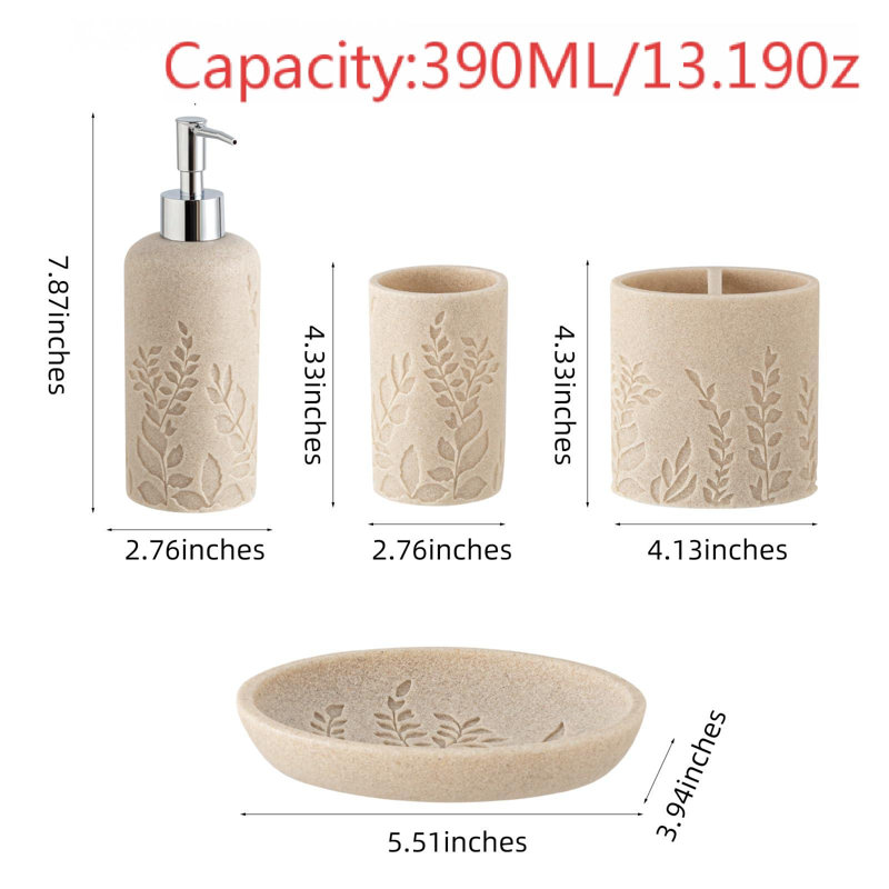Bathroom Accessories Set,Countertop Organizer, Sea Bathroom Decor (Leaf Beach/ 4 PCS)