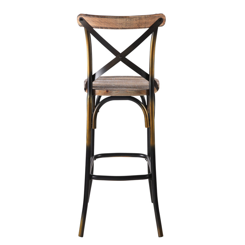 Confortable tabouret de bar à dossier en croix en cuivre antique - Chêne géométrique et conception élégante