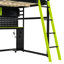 Lit mezzanine double en bois avec bureau, tablettes, lumières DEL, ports USB et panneau perforé, noir et vert