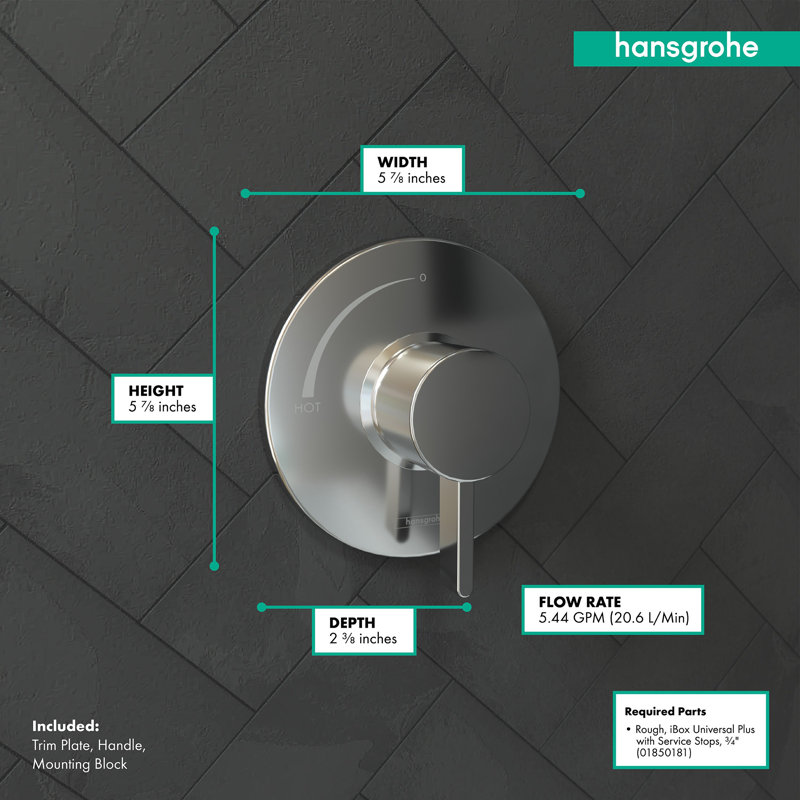 Ecostat S 1-Handle 6-Inch Wide Pressure/Shower Balance Valve Trim Only, Chrome
