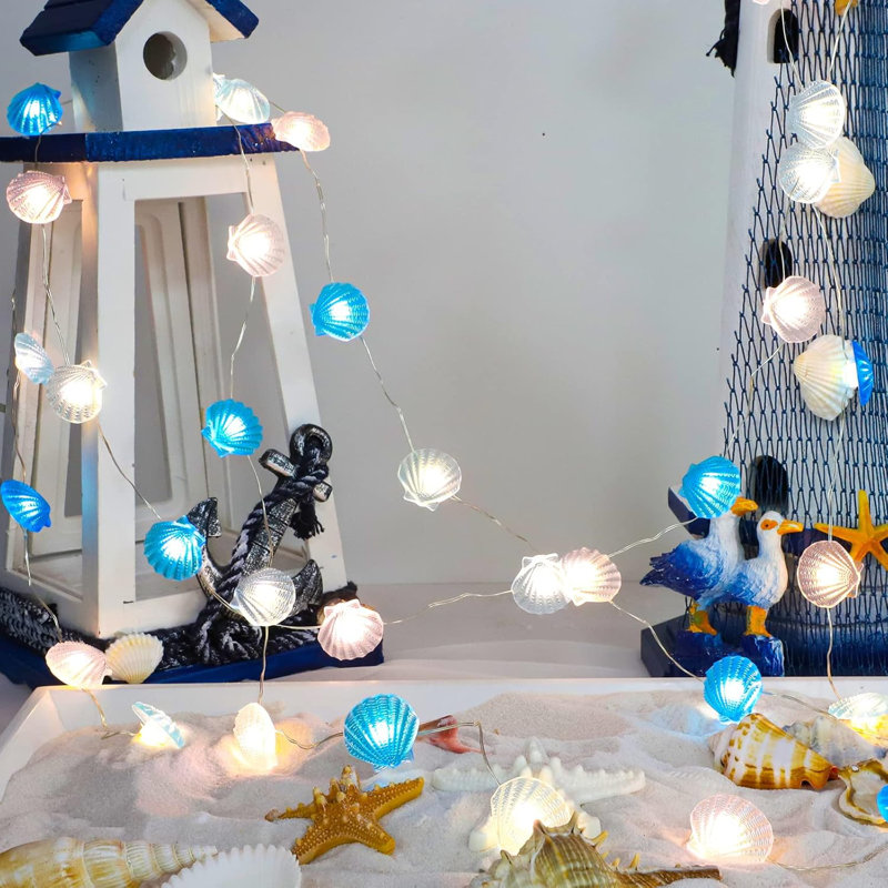 Nautical Theme Fairy Lights, Beach Ocean Shell Decorative String Lights,10 Ft 40 Leds, Battery Operated & Usb Plug-in With Remote And Timer For Party Indoor Tent Wedding Bedroom