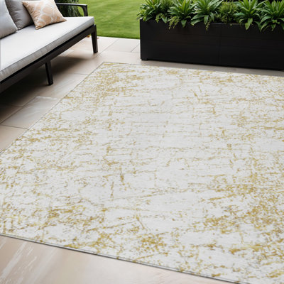 Tapis intérieur lavable abstrait doré et ivoire 5 pi x 8 pi