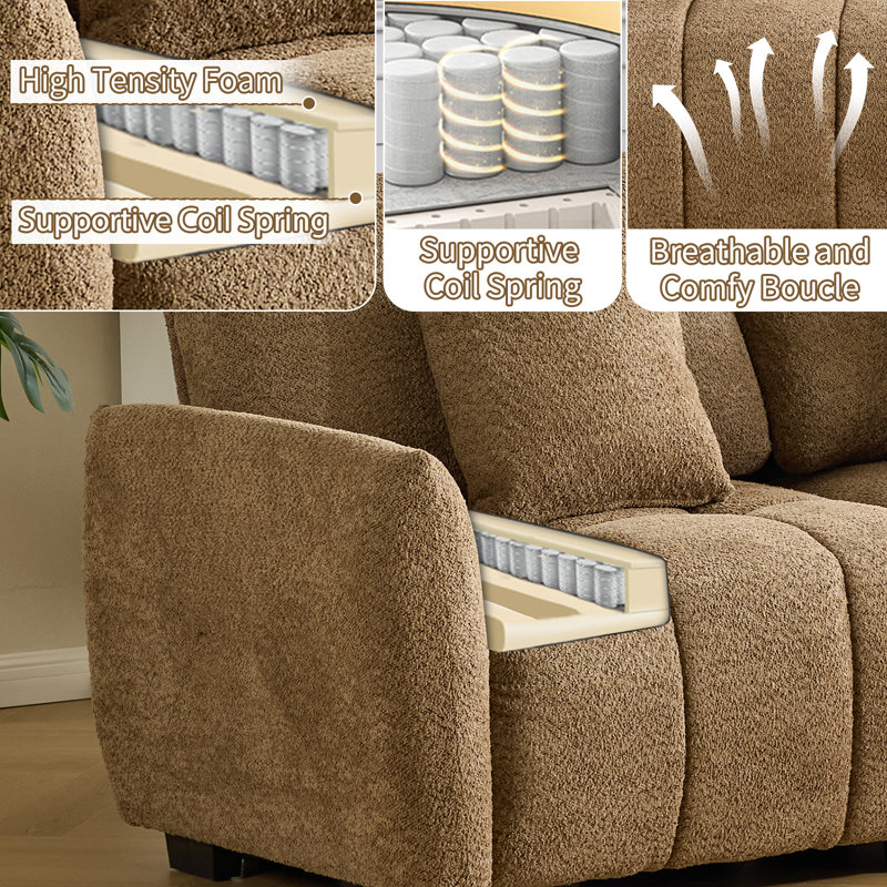 Canapé modulaire capitonné en forme de U 140 pièces l 140 po, Bouclette brune