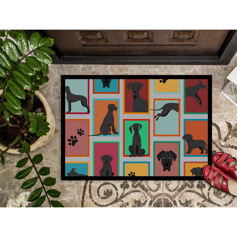 Lots of Black Great Dane Indoor or Outdoor Mat 24x36, L 24 po x L 36 po