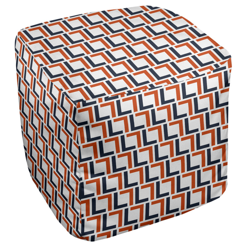 Repose-pieds carré géométrique, Blanc / bleu marine / orange, H 18 po x l 18 po x P 18 po