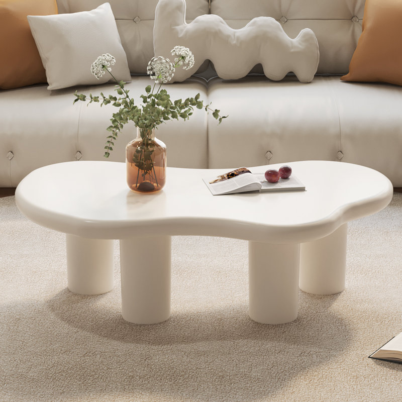 Modern Cream White Irregular Coffee Table with 4 Legs for Living Room, Bedroom
