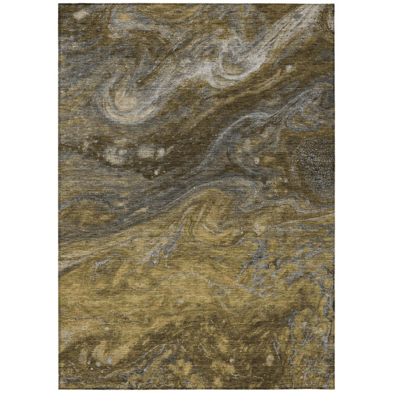 Tapis extérieur lavable abstrait taupe et chocolat 9 pi x 12 pi brun