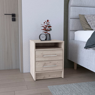 Table de chevet, table de bout, plateau supérieur, deux tiroirs - gris clair