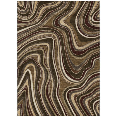 10' X 14' Ivory Abstract Washable Indoor Outdoor Area Rug