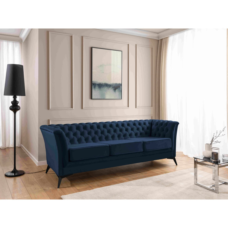 Whitby 3 Seater Velvet Sofa, Navy Blue, Black