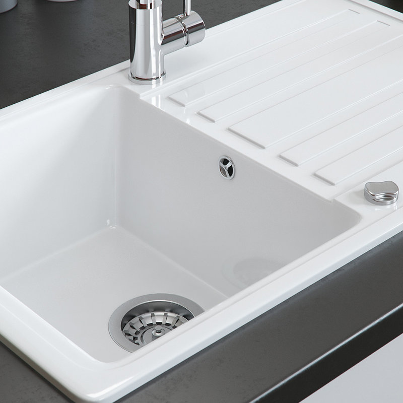 Belfry Kitchen Albus 760mm W Single Bowl Ceramic Kitchen Sink with 2 Faucet Holes