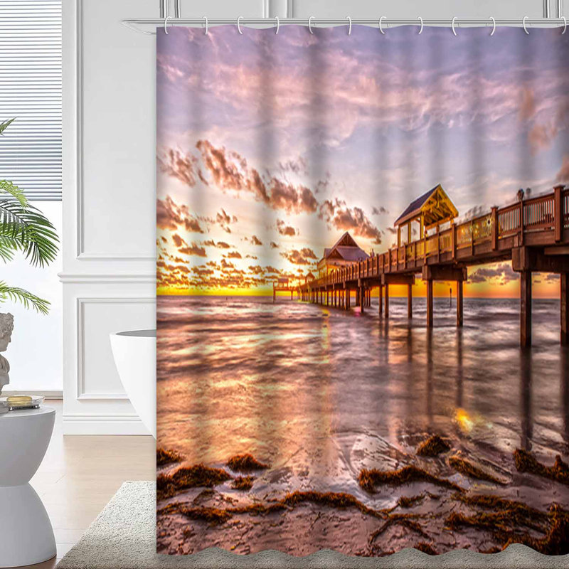 Sunset Beach Pier Florida Venice Sky Shower Curtain with 12 Hooks, 72" L x 72" W