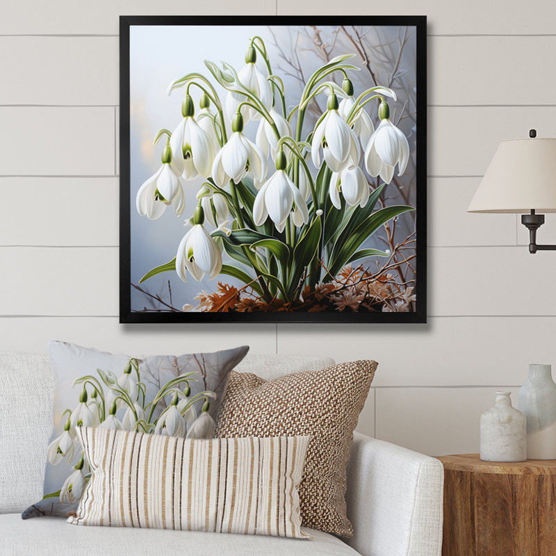 White Green Snowdrops Romantic Impression II - Floral Canvas Wall Art, H 24 po x l 24 po x P 1 po, Cadre photo noir