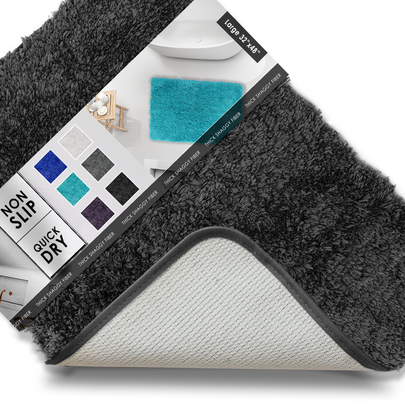 Ciarra Rectangular Polyester Non-Slip Solid Bath Rug, Black, 32" W x 48" L