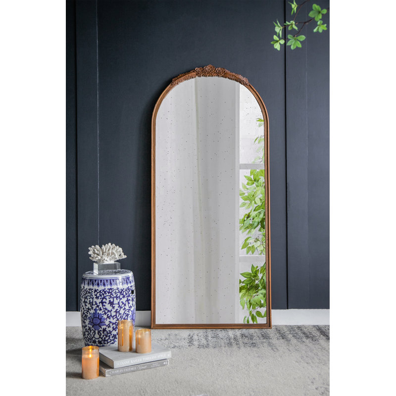 Cadre de miroir antique rose sculpté à la main 30 "x 65", 65 po x 30 po, Brun