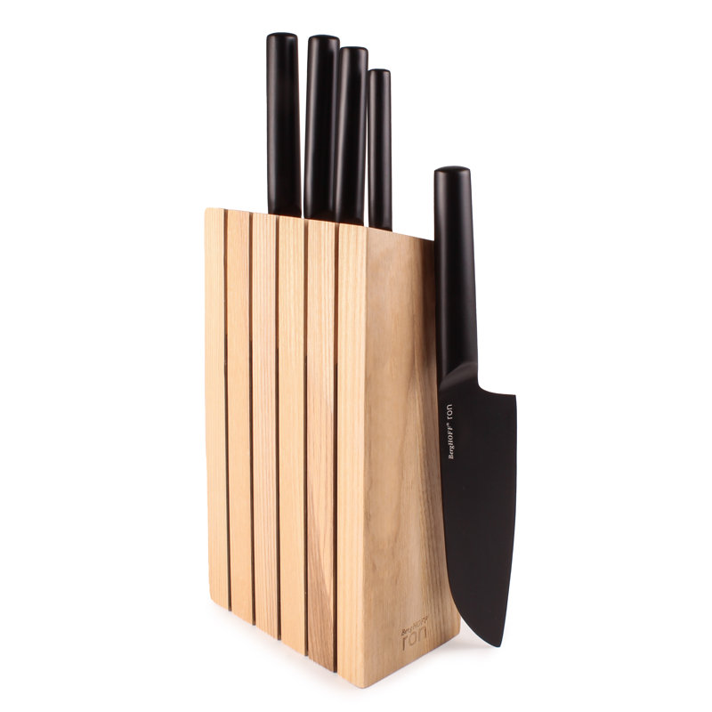Ron 6Pc Knife Block Set Black (5 Knives & Block)