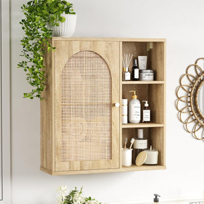 Rattan Bathroom Wall Cabinet with Door