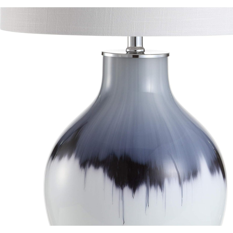 27" Glass/Metal Led Table Lamp - Transitional Bohemian Bedroom/Living Room Lamp, Blue/White