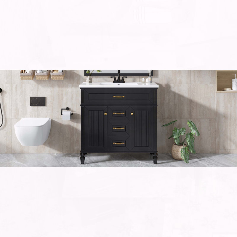 Meuble-lavabo moderne de 36 pouces avec lavabo en cÃ©ramique et tiroir Ã  abattant, Noir
