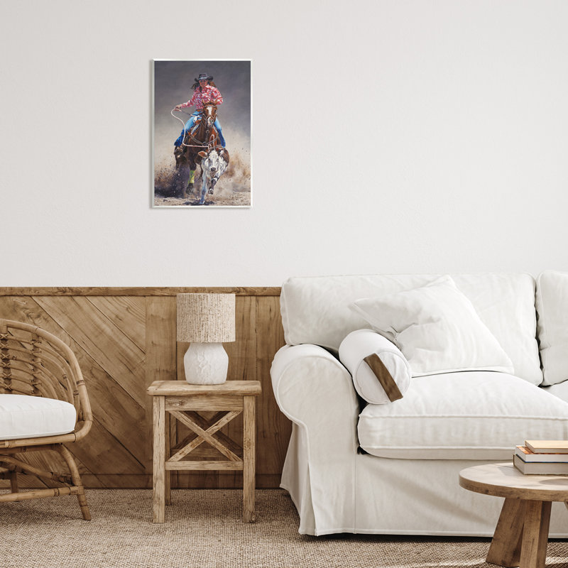 «Rodeo Cowgirl And Lasso» par David Kiehm, H 19 po x l 13 po x P 0,5 po