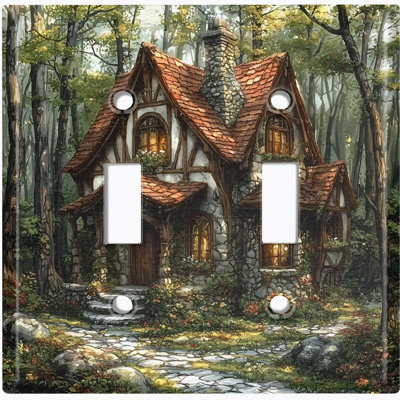 Couvercle de plaque d'interrupteur en métal; Bascule standard à 2 bandes US - chalet de forêt