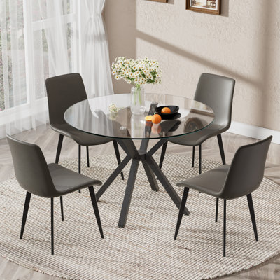 Modern Round Glass Top Pedestal Dining Set