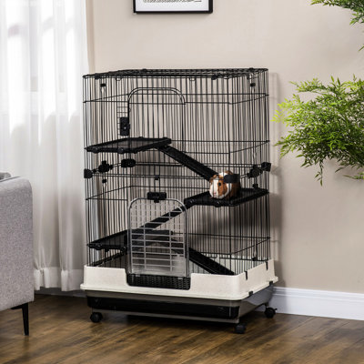 4-level Small Animal Cage With Removable Parts - For Chinchillas, Rabbits, Ferrets Black Shelter Rolling Wheel Arrangement, Black. Suitable For Rabbit
