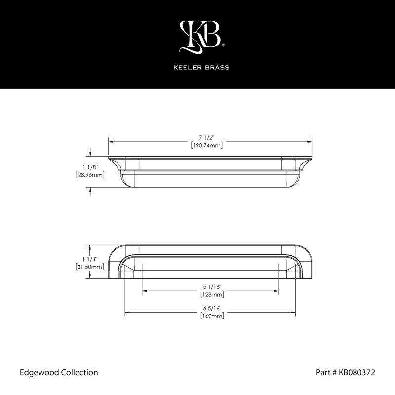Edgewood Collection Cup Pull - Transitional Hardware for Drawers & Cabinets, Polished Nickel, 6 5/16"