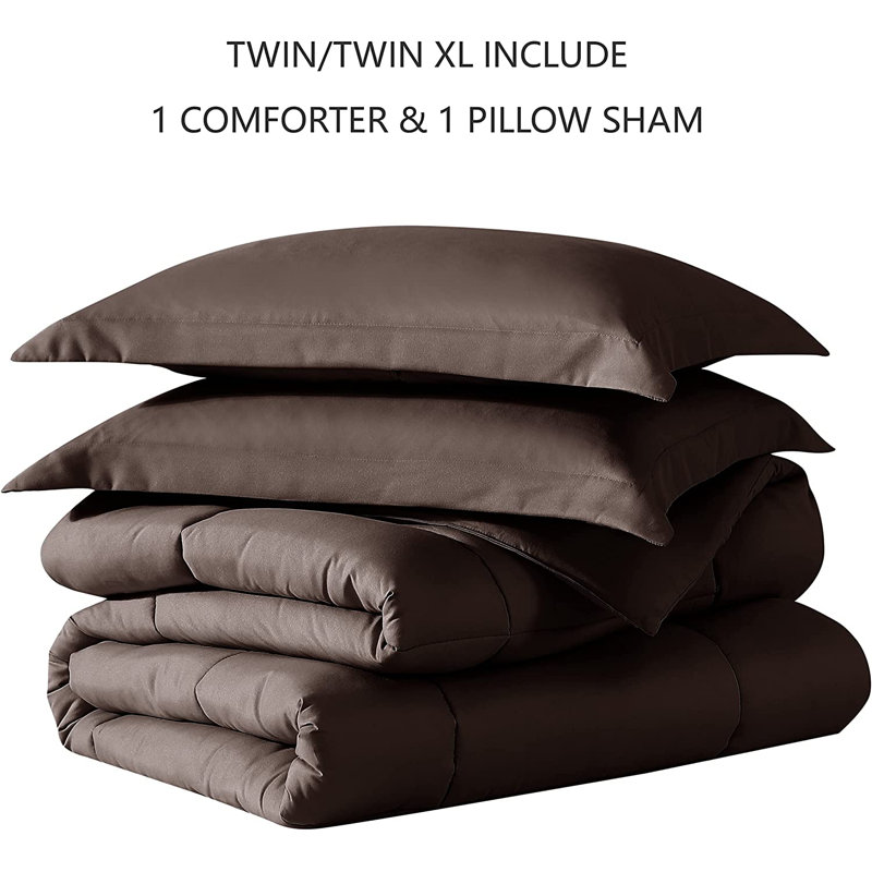 Box Stitch Comforter, Twin Comforter + 1 Standard Sham, Chocolate Brown