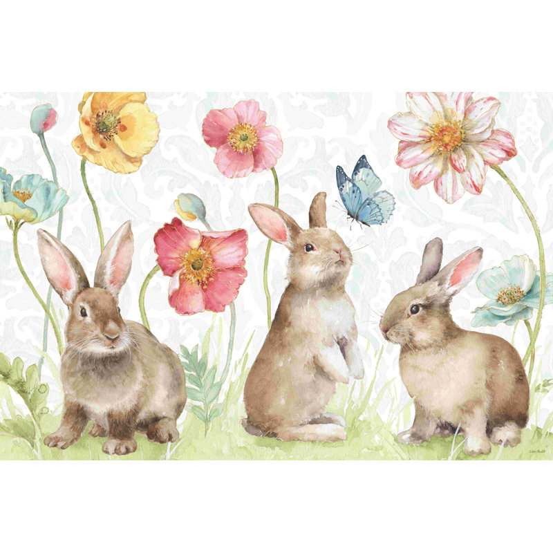 "Spring Softies Bunnies I" par Lisa Audit, reproduction d'art sur toile tendue, H 24 po x l 36 po