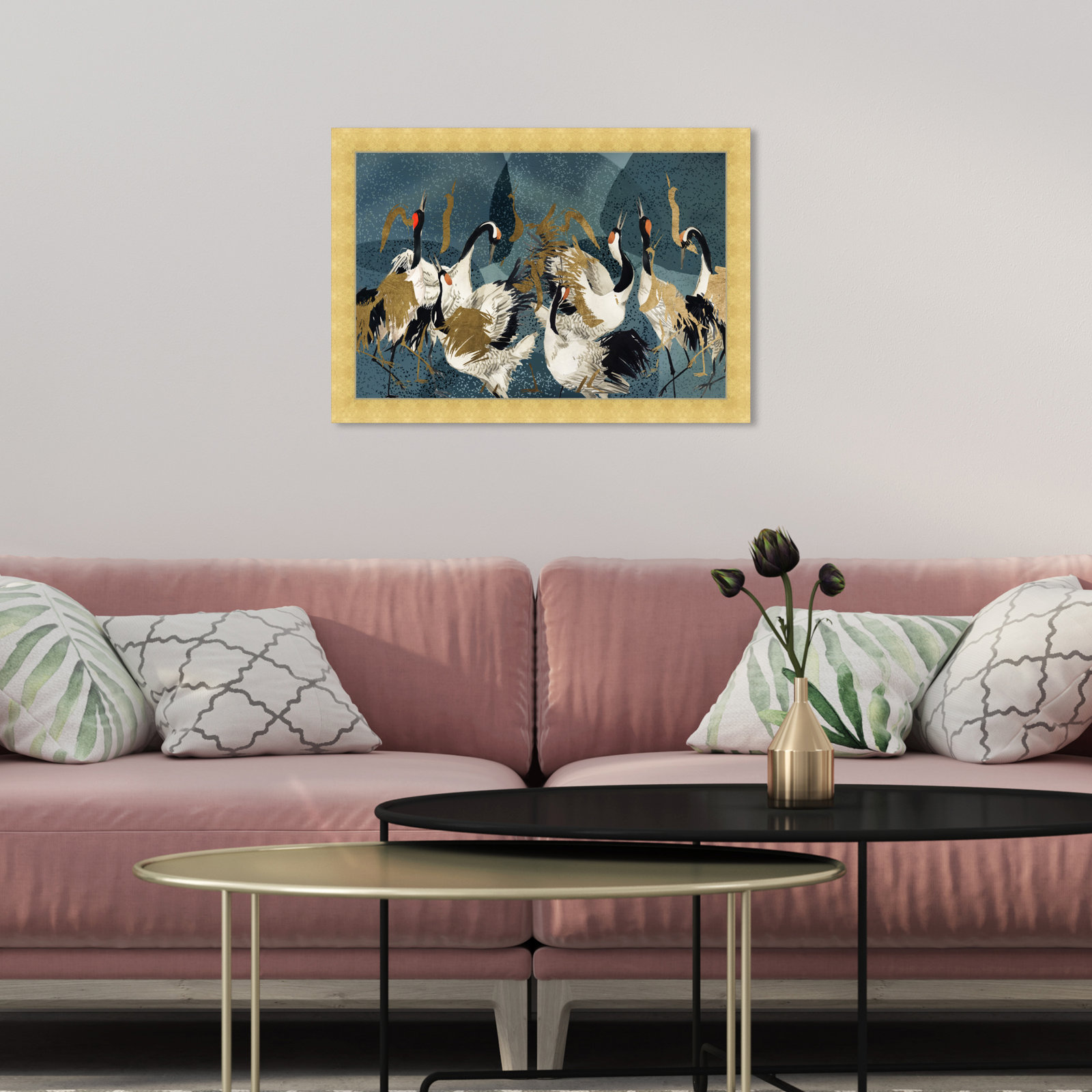 Crane Love Print by Oliver Gal, Gold Framed, 12" H x 17" W