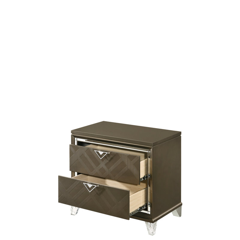 Table de chevet sophistiquée de couleur champagne foncé avec bordure en miroir de qualité moderne