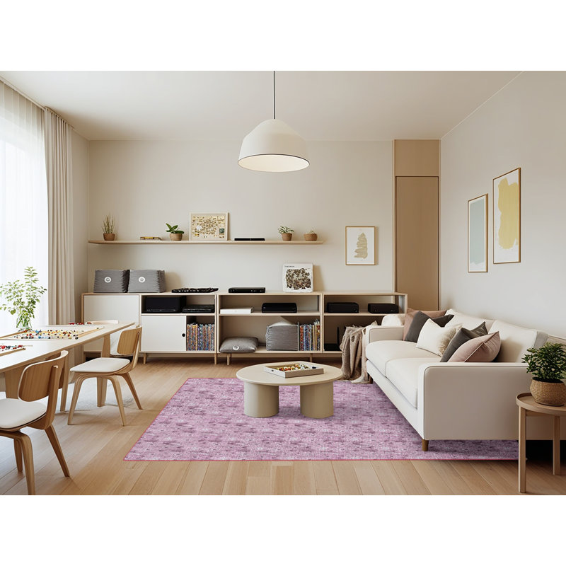 Tapis rose à motif floral Asha, Rectangle 7 pi x 9 pi