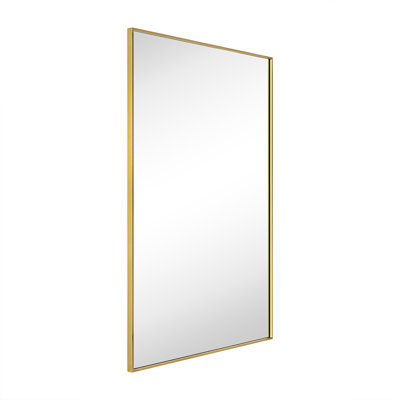 Kessie Gold Bathroom Vanity Mirror with Squared Corners, 36x24'' Brushed Brass Rectangle Stainless Steel Metal Framed Mirror for Bathroom