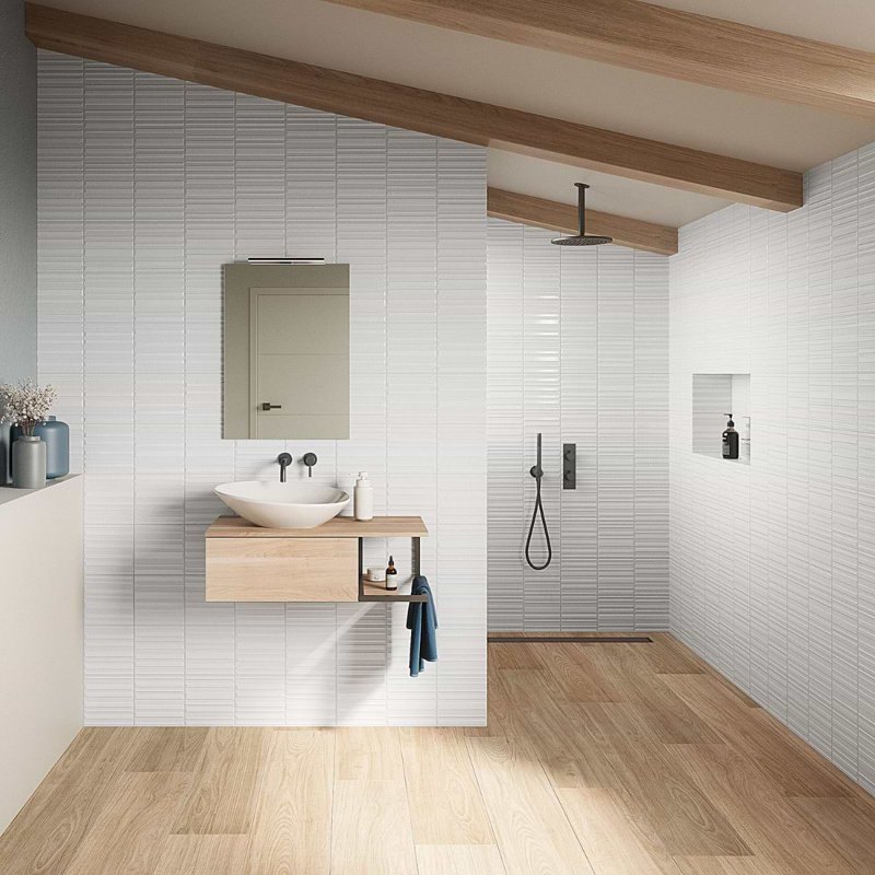 Sydney 8x16 3D Mixed Finish Ceramic Tile, White