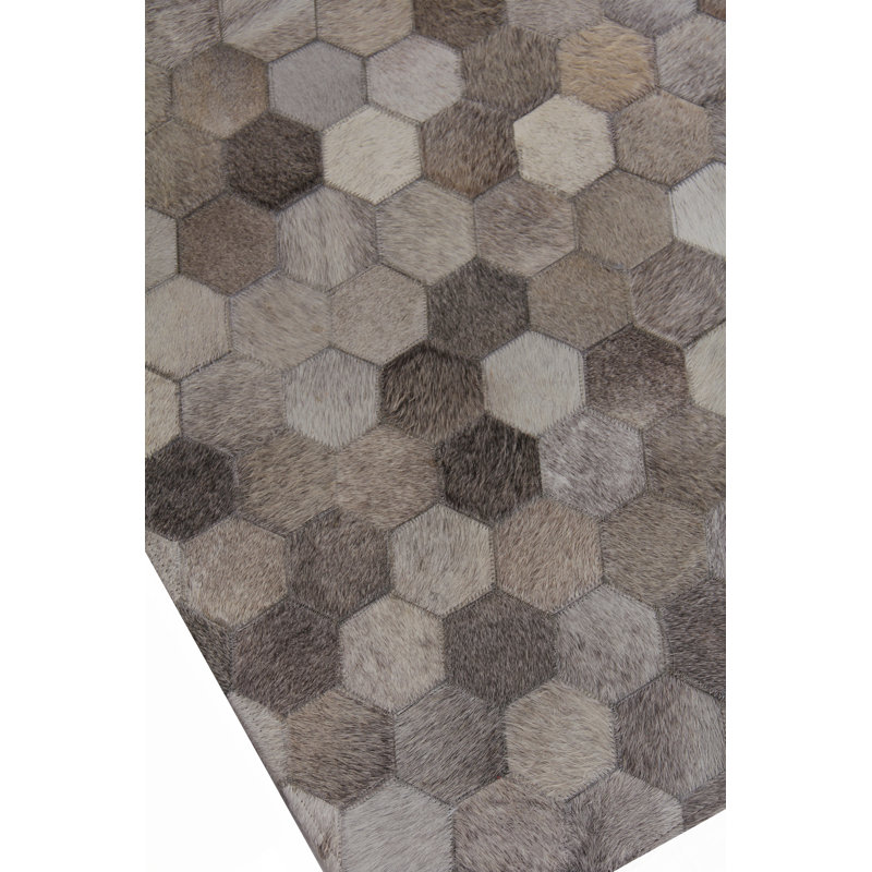 Natural Hide Cowhide Geometric Area Rug in Gray/Beige/Brown, Rectangle 8' x 11'