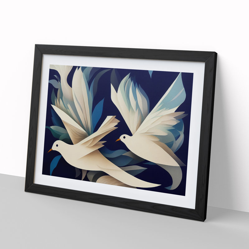 Handsome Dove Birds - Single Picture Frame Painting, Black, 46cm H x 64cm W x 2cm D