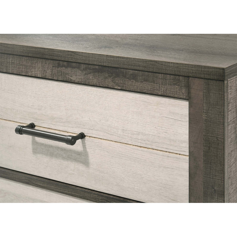 Commode élégante à 4 tiroirs à finition bicolore avec poignées en métal pour un rangement efficace au chevet