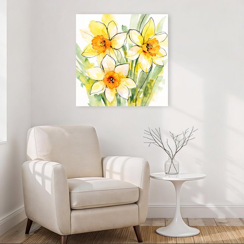 Jonquilles jaunes en fleurs, impression délicate de jonquille délicate et colorée, 32" H x 32" W
