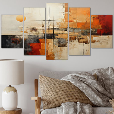 Essence amérindienne orange et beige - reproduction d'art sur toile Native American - 5 panneaux