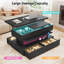 Table basse à plateau relevable avec bande lumineuse à DEL, table centrale extensible en panneau de fibres à densité moyenne avec 4 tiroirs et compartiment caché, texture marbre-1841475111