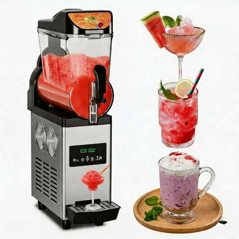 Machine à boisson glacée commerciale 15L, machine à boissons glacée à double mode avec contrôle de la température, compresseur 450W, machine à barbe à glace en acier inoxydable