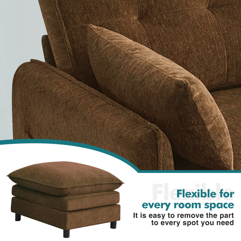 Deloni 41"W Upholstered Oversized Chenille Accent Chair with Ottoman Set for Living Room with 2 Pillow, Brown